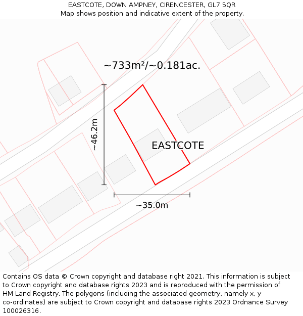 EASTCOTE, DOWN AMPNEY, CIRENCESTER, GL7 5QR: Plot and title map