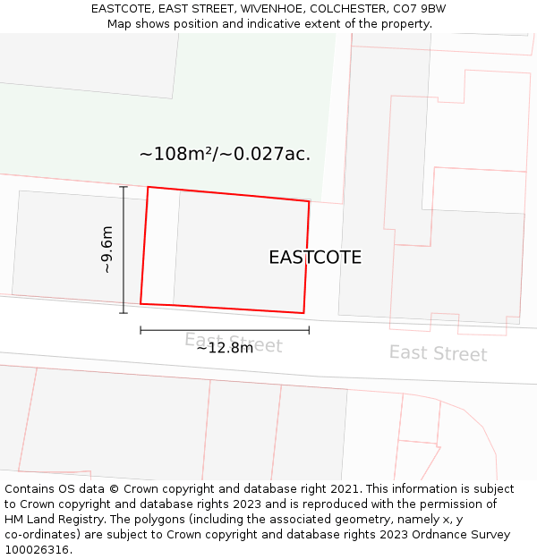 EASTCOTE, EAST STREET, WIVENHOE, COLCHESTER, CO7 9BW: Plot and title map