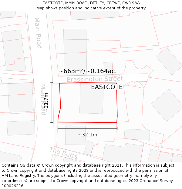 EASTCOTE, MAIN ROAD, BETLEY, CREWE, CW3 9AA: Plot and title map