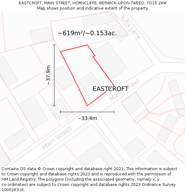 EASTCROFT, MAIN STREET, HORNCLIFFE, BERWICK-UPON-TWEED, TD15 2XW: Plot and title map