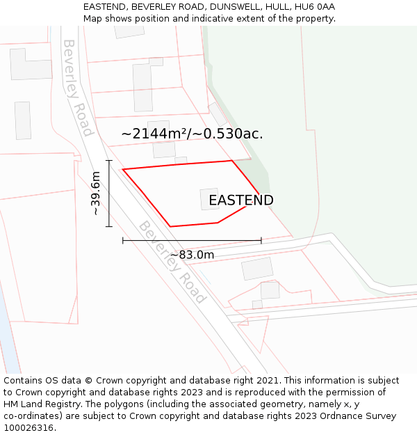 EASTEND, BEVERLEY ROAD, DUNSWELL, HULL, HU6 0AA: Plot and title map