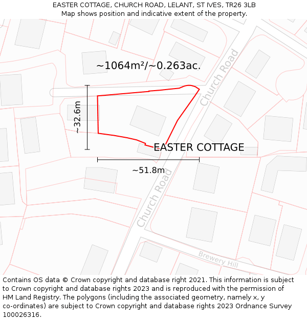 EASTER COTTAGE, CHURCH ROAD, LELANT, ST IVES, TR26 3LB: Plot and title map