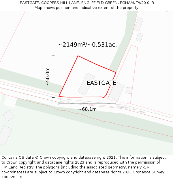 EASTGATE, COOPERS HILL LANE, ENGLEFIELD GREEN, EGHAM, TW20 0LB: Plot and title map