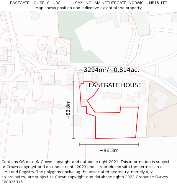 EASTGATE HOUSE, CHURCH HILL, SAXLINGHAM NETHERGATE, NORWICH, NR15 1TD: Plot and title map