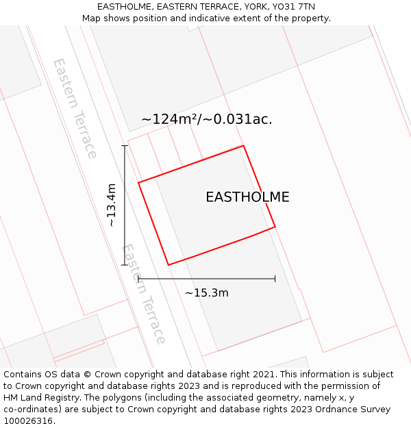 EASTHOLME, EASTERN TERRACE, YORK, YO31 7TN: Plot and title map