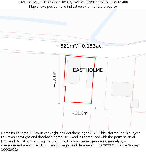 EASTHOLME, LUDDINGTON ROAD, EASTOFT, SCUNTHORPE, DN17 4PP: Plot and title map