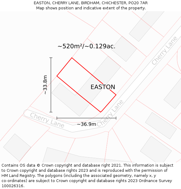 EASTON, CHERRY LANE, BIRDHAM, CHICHESTER, PO20 7AR: Plot and title map