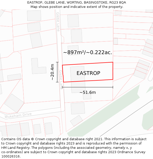 EASTROP, GLEBE LANE, WORTING, BASINGSTOKE, RG23 8QA: Plot and title map