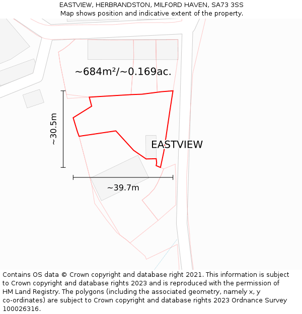 EASTVIEW, HERBRANDSTON, MILFORD HAVEN, SA73 3SS: Plot and title map