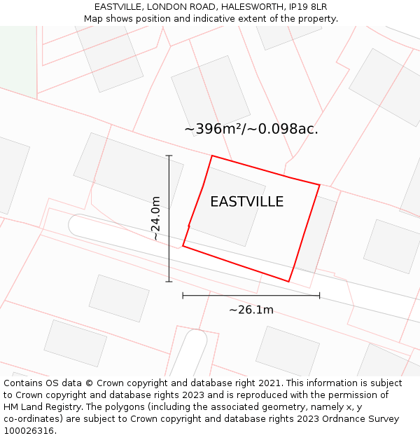 EASTVILLE, LONDON ROAD, HALESWORTH, IP19 8LR: Plot and title map