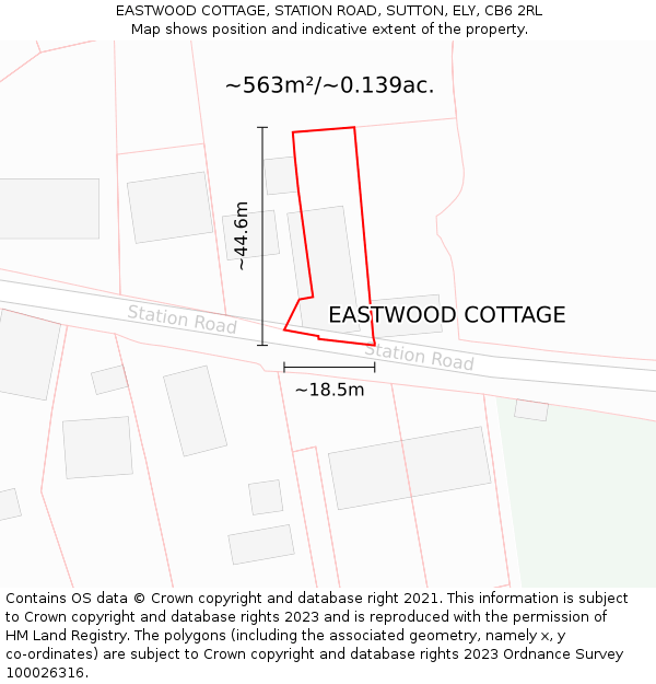 EASTWOOD COTTAGE, STATION ROAD, SUTTON, ELY, CB6 2RL: Plot and title map