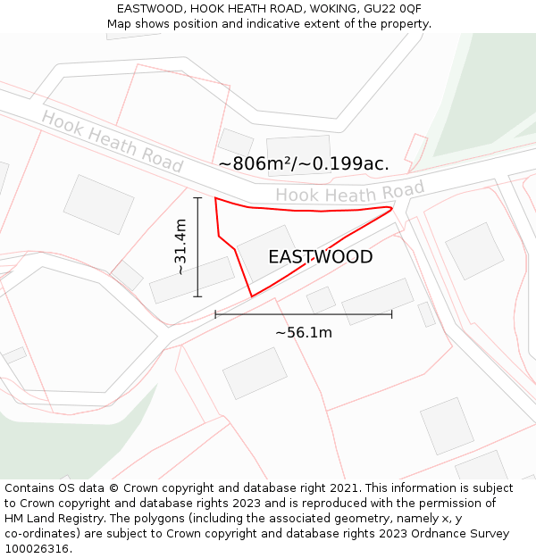 EASTWOOD, HOOK HEATH ROAD, WOKING, GU22 0QF: Plot and title map
