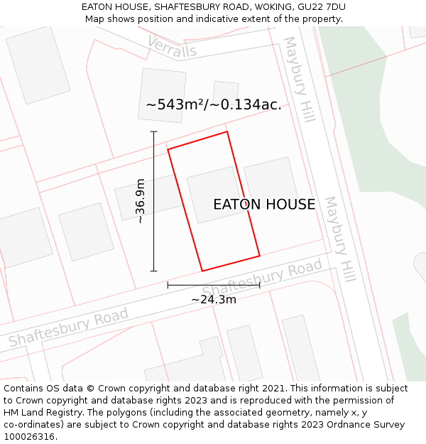 EATON HOUSE, SHAFTESBURY ROAD, WOKING, GU22 7DU: Plot and title map