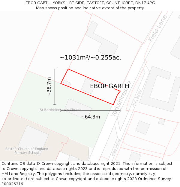 EBOR GARTH, YORKSHIRE SIDE, EASTOFT, SCUNTHORPE, DN17 4PG: Plot and title map