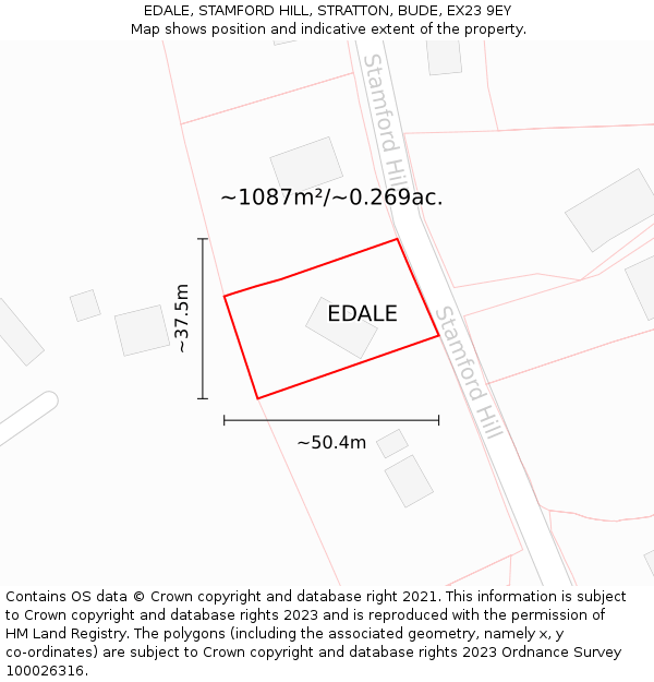 EDALE, STAMFORD HILL, STRATTON, BUDE, EX23 9EY: Plot and title map