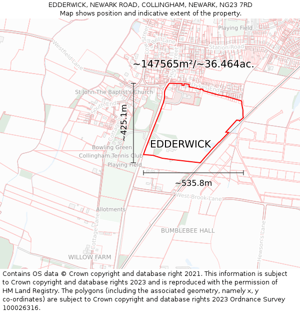 EDDERWICK, NEWARK ROAD, COLLINGHAM, NEWARK, NG23 7RD: Plot and title map