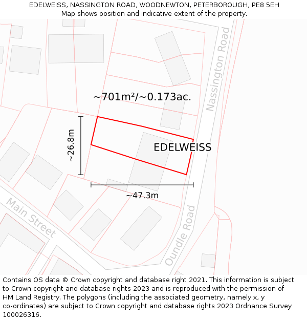 EDELWEISS, NASSINGTON ROAD, WOODNEWTON, PETERBOROUGH, PE8 5EH: Plot and title map