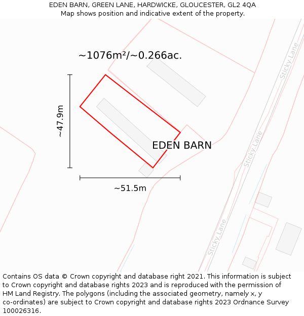 EDEN BARN, GREEN LANE, HARDWICKE, GLOUCESTER, GL2 4QA: Plot and title map