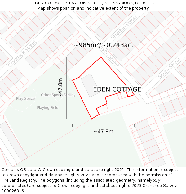 EDEN COTTAGE, STRATTON STREET, SPENNYMOOR, DL16 7TR: Plot and title map