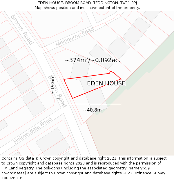 EDEN HOUSE, BROOM ROAD, TEDDINGTON, TW11 9PJ: Plot and title map