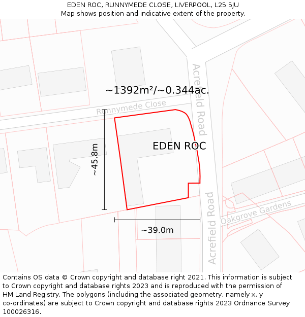 EDEN ROC, RUNNYMEDE CLOSE, LIVERPOOL, L25 5JU: Plot and title map
