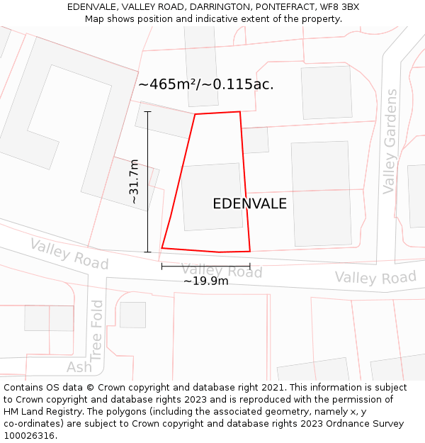 EDENVALE, VALLEY ROAD, DARRINGTON, PONTEFRACT, WF8 3BX: Plot and title map