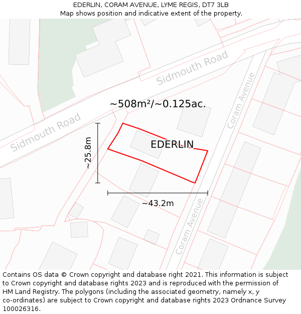 EDERLIN, CORAM AVENUE, LYME REGIS, DT7 3LB: Plot and title map