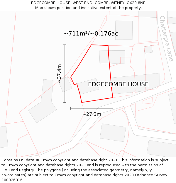 EDGECOMBE HOUSE, WEST END, COMBE, WITNEY, OX29 8NP: Plot and title map