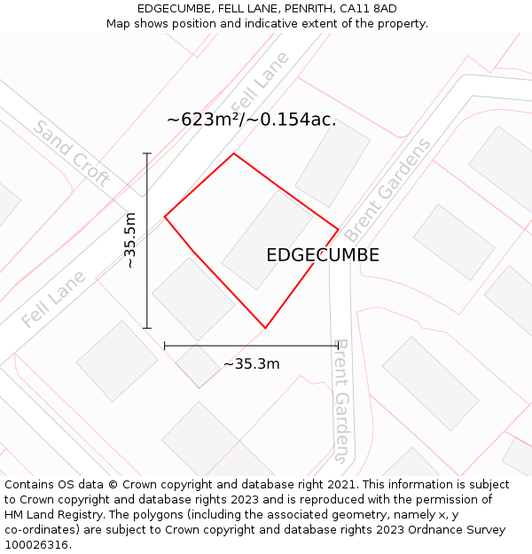 EDGECUMBE, FELL LANE, PENRITH, CA11 8AD: Plot and title map