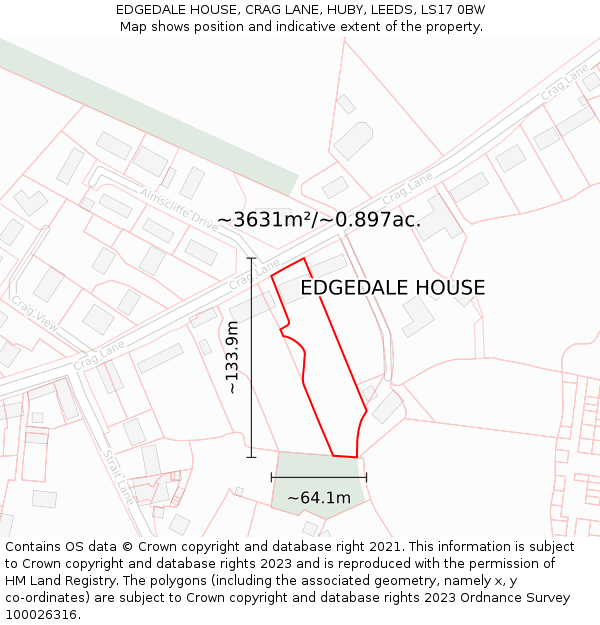 EDGEDALE HOUSE, CRAG LANE, HUBY, LEEDS, LS17 0BW: Plot and title map
