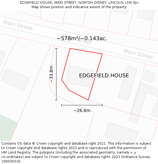 EDGEFIELD HOUSE, MAIN STREET, NORTON DISNEY, LINCOLN, LN6 9JU: Plot and title map