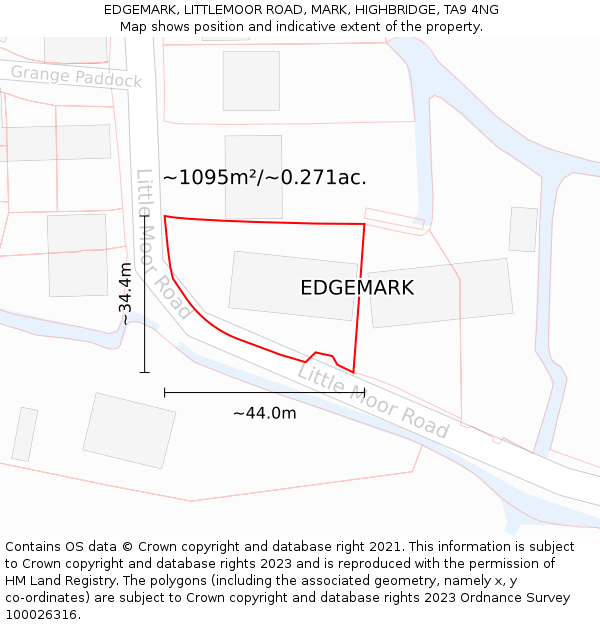 EDGEMARK, LITTLEMOOR ROAD, MARK, HIGHBRIDGE, TA9 4NG: Plot and title map