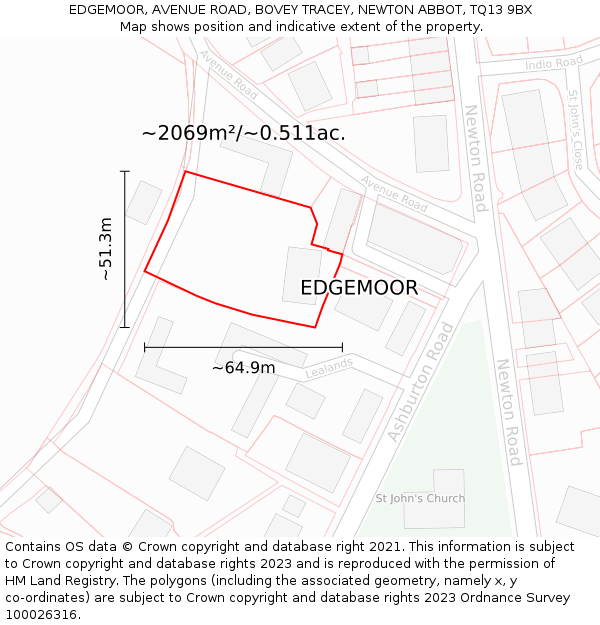 EDGEMOOR, AVENUE ROAD, BOVEY TRACEY, NEWTON ABBOT, TQ13 9BX: Plot and title map