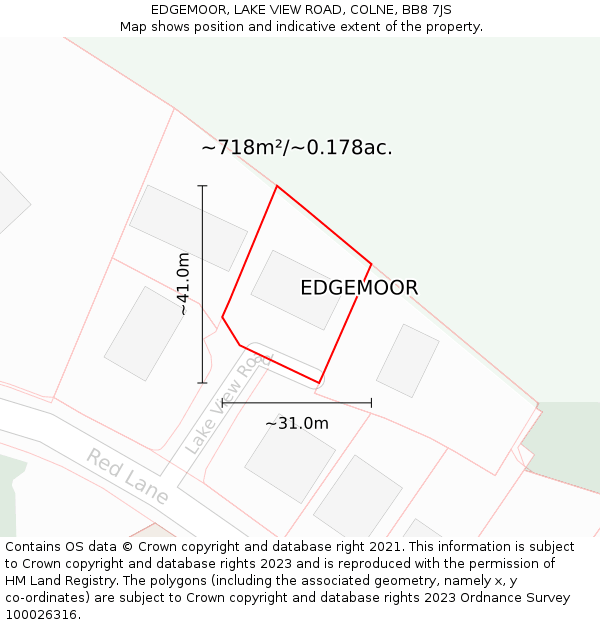 EDGEMOOR, LAKE VIEW ROAD, COLNE, BB8 7JS: Plot and title map