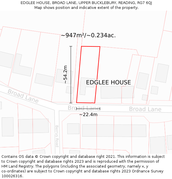 EDGLEE HOUSE, BROAD LANE, UPPER BUCKLEBURY, READING, RG7 6QJ: Plot and title map