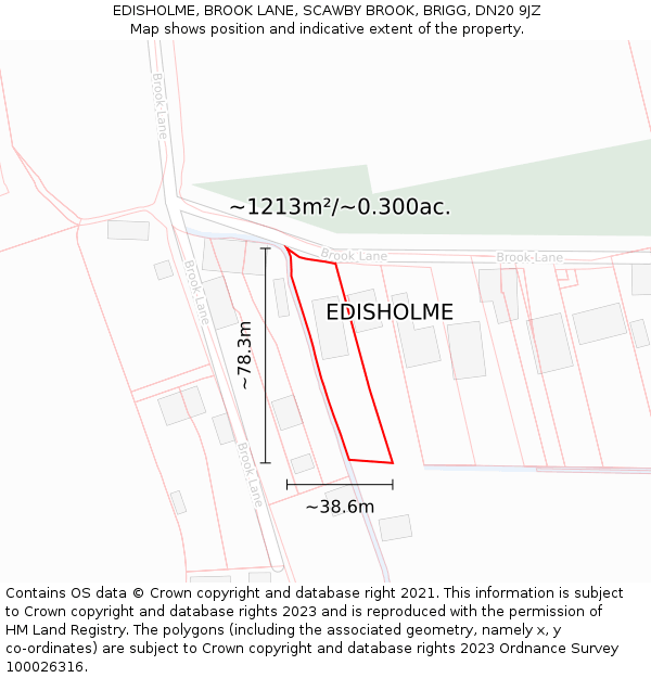 EDISHOLME, BROOK LANE, SCAWBY BROOK, BRIGG, DN20 9JZ: Plot and title map