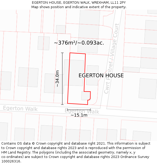 EGERTON HOUSE, EGERTON WALK, WREXHAM, LL11 2PY: Plot and title map