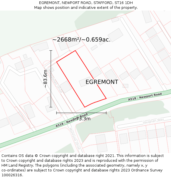 EGREMONT, NEWPORT ROAD, STAFFORD, ST16 1DH: Plot and title map