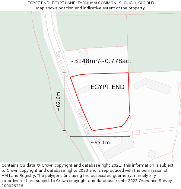 EGYPT END, EGYPT LANE, FARNHAM COMMON, SLOUGH, SL2 3LD: Plot and title map