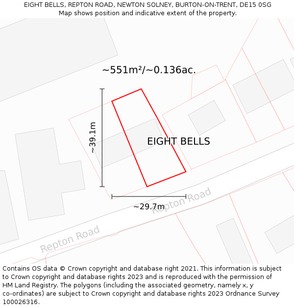EIGHT BELLS, REPTON ROAD, NEWTON SOLNEY, BURTON-ON-TRENT, DE15 0SG: Plot and title map