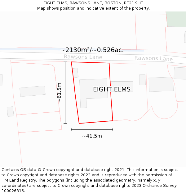 EIGHT ELMS, RAWSONS LANE, BOSTON, PE21 9HT: Plot and title map