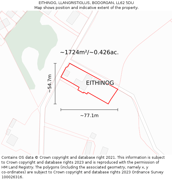 EITHINOG, LLANGRISTIOLUS, BODORGAN, LL62 5DU: Plot and title map