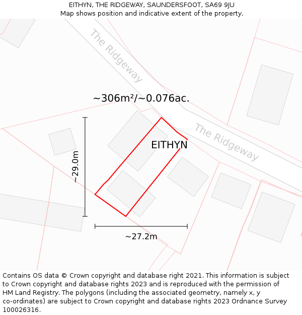 EITHYN, THE RIDGEWAY, SAUNDERSFOOT, SA69 9JU: Plot and title map