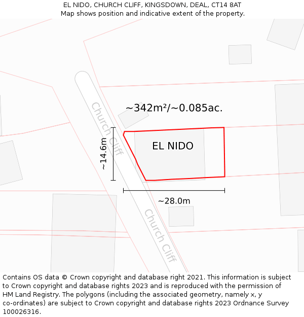 EL NIDO, CHURCH CLIFF, KINGSDOWN, DEAL, CT14 8AT: Plot and title map