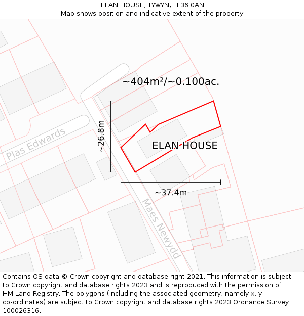 ELAN HOUSE, TYWYN, LL36 0AN: Plot and title map