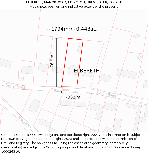 ELBERETH, MANOR ROAD, EDINGTON, BRIDGWATER, TA7 9HB: Plot and title map