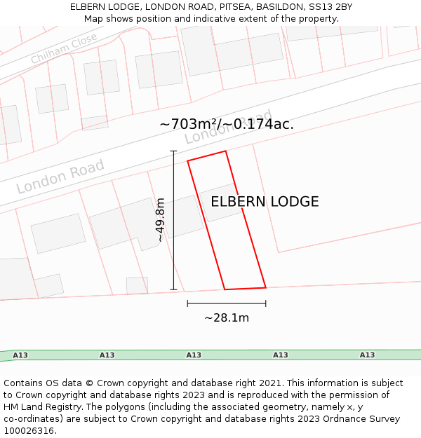 ELBERN LODGE, LONDON ROAD, PITSEA, BASILDON, SS13 2BY: Plot and title map