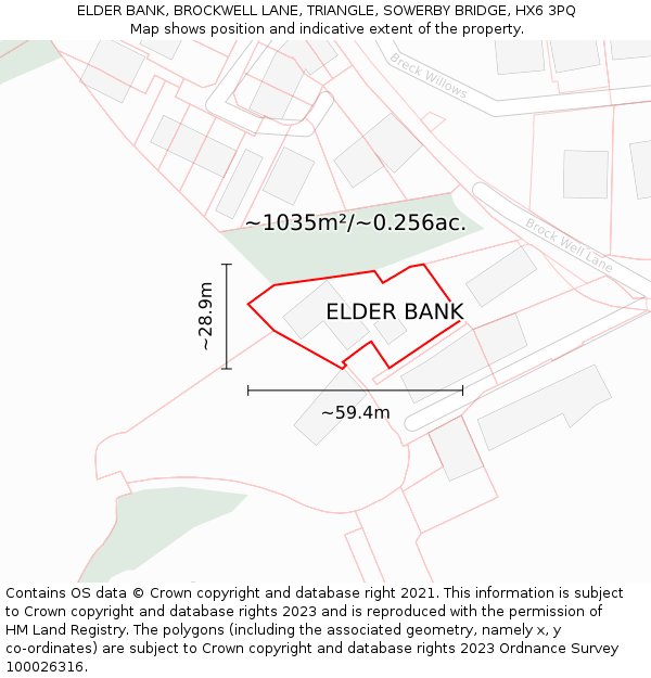 ELDER BANK, BROCKWELL LANE, TRIANGLE, SOWERBY BRIDGE, HX6 3PQ: Plot and title map