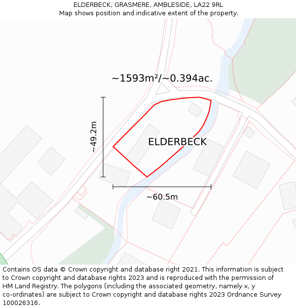 ELDERBECK, GRASMERE, AMBLESIDE, LA22 9RL: Plot and title map