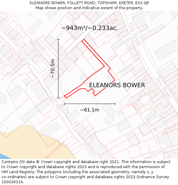 ELEANORS BOWER, FOLLETT ROAD, TOPSHAM, EXETER, EX3 0JP: Plot and title map